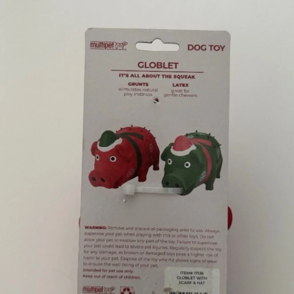 NEW Dog Toy Latex Globlet Grunting Noise Pig Grunts Red & Snowflakes | Multipet
